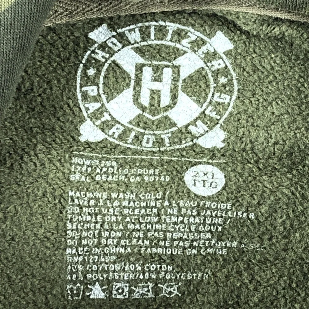 Howitzer Hoodie Mens 2XL Green Camo Fleece Pullover American Patriot Flag Skull - Picture 7 of 11